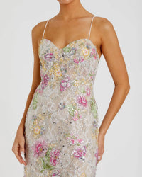 Floral Embellished Sleeveless Bustier Gown