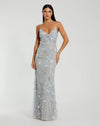 Mac Duggal Blue Floral Embroidered Sleeveless Open Back Gown #68892