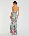 Green Floral Embroidered Sleeveless Bustier Gown - Sage