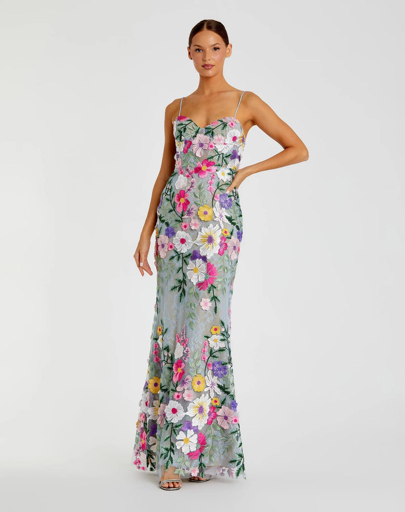 Green Floral Embroidered Sleeveless Bustier Gown Sage #68897