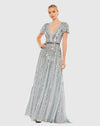 Stripe Sequin V Neck Gown - Rose