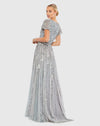 Stripe Sequin V Neck Gown - Slate Blue