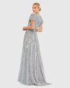 Stripe Sequin V Neck Gown - Rose