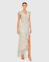 Mac Duggal #70113 Sequin Faux Wrap Ruffle Wrap Cap Sleeve Gown