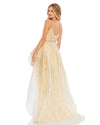 Embellished Sleeveless Draped A Line Gown - Gold