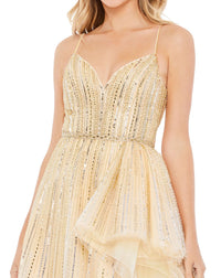 Embellished Sleeveless Draped A Line Gown - Gold