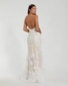 Beaded Strappy One Shoulder Petal Mermaid Gown - Ivory