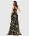 Floral embroidered sleeveless A Line gown - Black