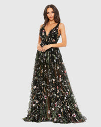 Mac Duggal Floral Embroidered Sleeveless A Line Gown #70132 Black 