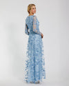 Floral Applique Long Sleeve Illusion Gown - Platinum