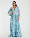 Mac Duggal Ruffle Tiered Floral Cutout Long Sleeve Gown Powder Blue #70249