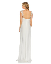 mac duggal, EMBELLISHED EMPIRE WAIST COLUMN GOWN, white