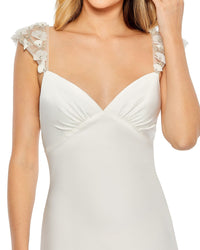 mac duggal, EMBELLISHED EMPIRE WAIST COLUMN GOWN, white close up