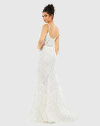 Embroidered Sleeveless Plunge Neck Trumpet Gown - Ivory