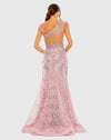 Asymmetric feather one shoulder gown - Rose