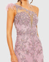 Asymmetric feather one shoulder gown - Rose