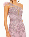 Asymmetric feather one shoulder gown - Rose