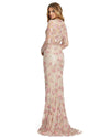 Floral Print Modest Long Sleeve Mermaid Gown - Nude Rose