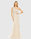 Mac Duggal, Lace One Shoulder Train Gown, #79315, Ivory Nude 