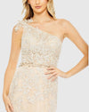 Lace One Shoulder Train Gown - Ivory Nude