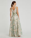 Floral Embroidered Illusion V-Neck Gown - Cream Multi