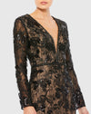 Embellished Long Sleeve Gown - Black