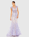 Mac Duggal  #79357 Embellished Cap Sleeve Illusion Neck Trumpet Gown Lilac Nude