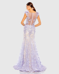 Embellished Cap Sleeve Illusion Neck Trumpet Gown - Lilac