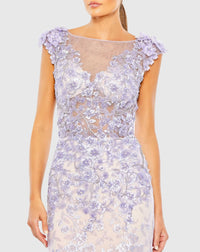 Embellished Cap Sleeve Illusion Neck Trumpet Gown - Lilac