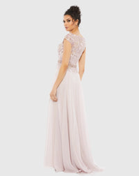 Embellished Cap Sleeve Bodice Flowy Gown - Rose