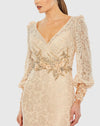 Light Purple Lace Long Sleeve V Neck Embellished Gown - Lilac