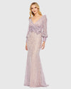 Mac Duggal Light Purple Lace Long Sleeve V Neck Embellished Gown  #79397 