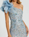 Embellished Tulle Flower Detail Mermaid Gown - Powder Blue