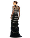 mac duggal, MESH POLKA DOT LONG SLEEVE FLORAL RUFFLE TIRED GOWN, Style #8030 black