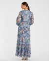 Long Sleeve High Neck Floral Modest Dress - Platinum