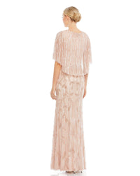 Embellished Cap Sleeve Faux Wrap Gown - Blush