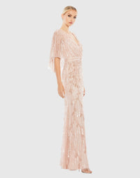 Embellished Cap Sleeve Faux Wrap Gown - Blush