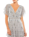 Ruffle Tiered Embellished Flutter Sleeve Gown - Platinum