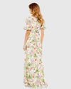 Floral Print Faux Wrap Flutter Sleeve A Line Gown - Floral Multi