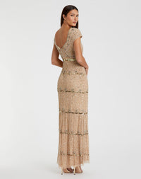 Cap Sleeve Embellished Gown - Nude