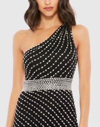 Beaded One Shoulder Gown - Black