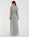 Pink Embellished Wrap Over Illusion Long Sleeve A Line Gown - Sage