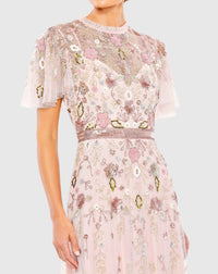 Embellished ruffle sleeve dress - Peony