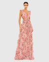 Mac Duggal Ruffle cut out cap sleeve v neck gown - Pink #9152