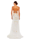 mac duggal, Beaded 3D Flower Cami Ruffled Lace Up Gown - White Multi, Style #9163 back view