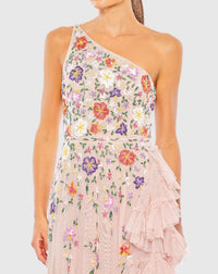 Embellished One Shoulder Asymmetrical Hem - Blush Multi