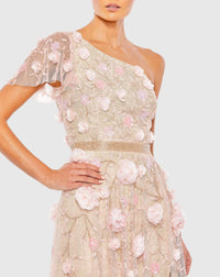 Asymmetric floral embroidered gown - Blush