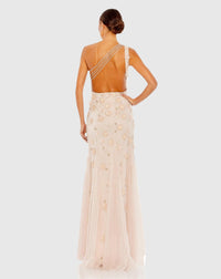 Embellished One Shoulder Sequin Gown - Blush