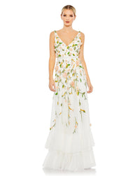 Mac Duggal #9171 Embellished Sleeveless V Neck A Line Gown - White