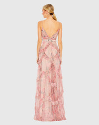 Ruffled Sleeveless V Neck Gown - Rose Pink